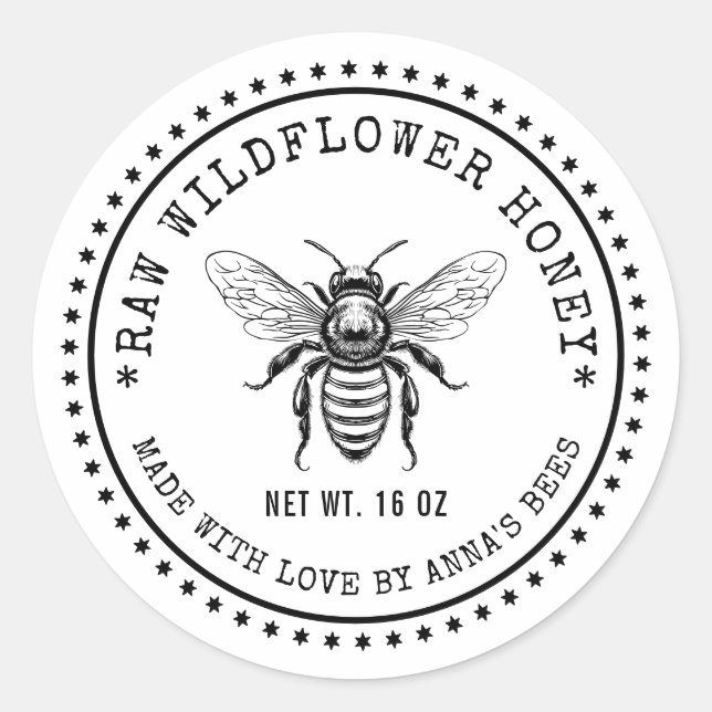 Étiquette de miel de fleur sauvage avec abeille de (Devant)