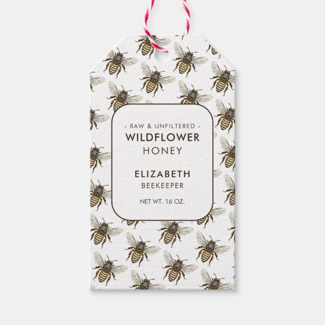Étiquette de miel de fleur sauvage avec motif d'ab (Devant)
