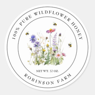 Étiquette de miel de fleurs sauvages avec abeilles