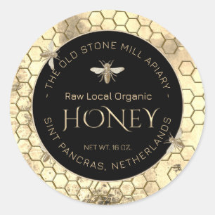 Étiquette de miel de Grunge jaune (abeille Vintage