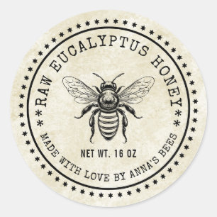 Étiquette de miel d'eucalyptus avec abeille de cou