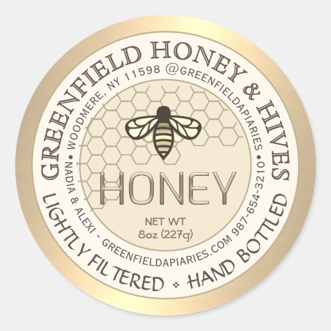 Étiquette de miel d'or et d'ivoire avec peigne de  (Devant)