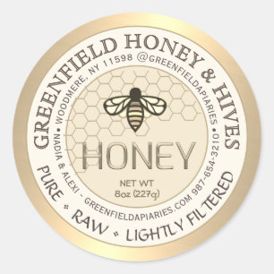Étiquette de miel d'or et d'ivoire avec peigne de 