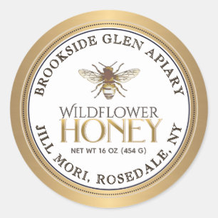 Étiquette de miel d'or métallique avec bordure poi