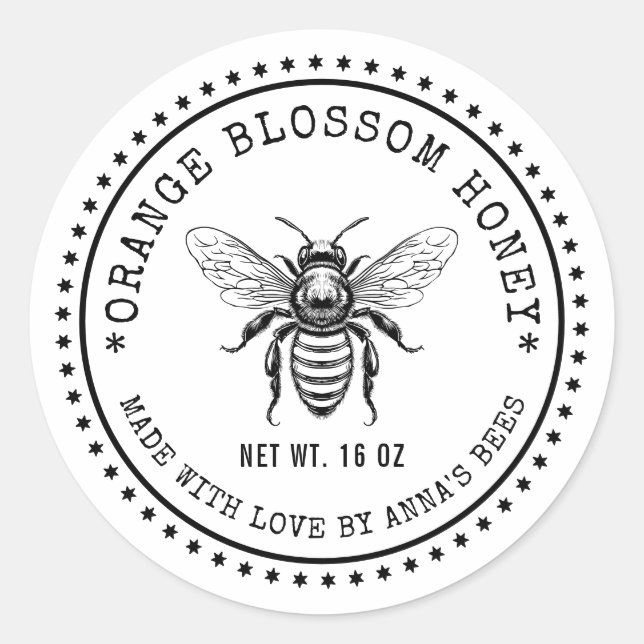 Étiquette de miel en fleurs orange avec abeille co (Devant)