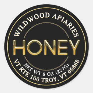 Étiquette de miel en métal ciselé en or noir 