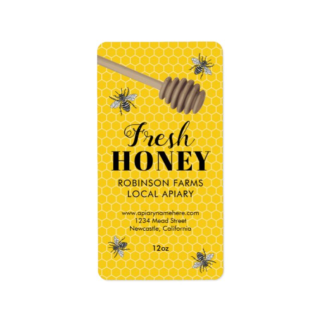 Étiquette de miel en nid d'abeille frais (Devant)