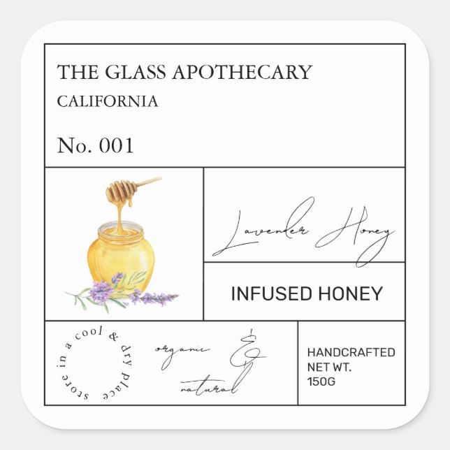 Étiquette de miel infusé Apothecary Lavender (Devant)