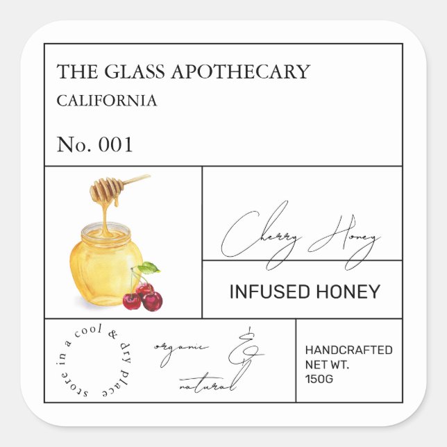 Étiquette de miel infusé de cerisier d'Apothecary (Devant)