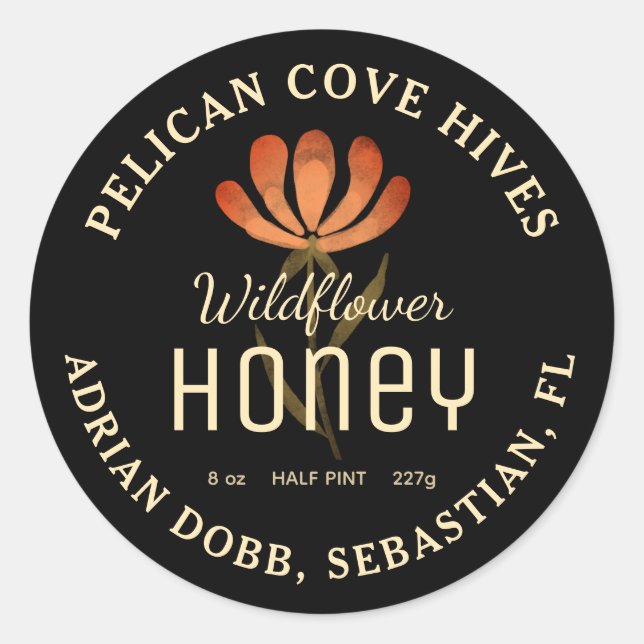Étiquette de miel noir aquarelle Fleur sauvage Flo (Devant)
