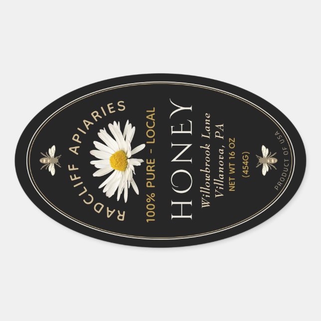 Étiquette de miel ovale avec abeilles héraldiques  (Devant)
