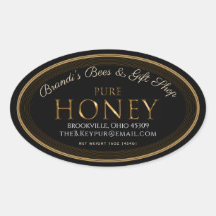Étiquette de miel professionnel Noir et Or Oval