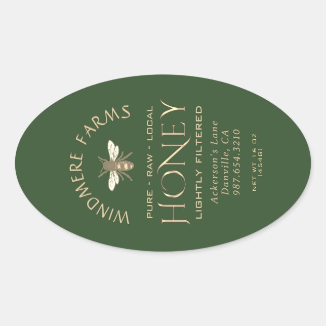 Étiquette de miel Queenline 16/32oz Bee Bee Green (Devant)
