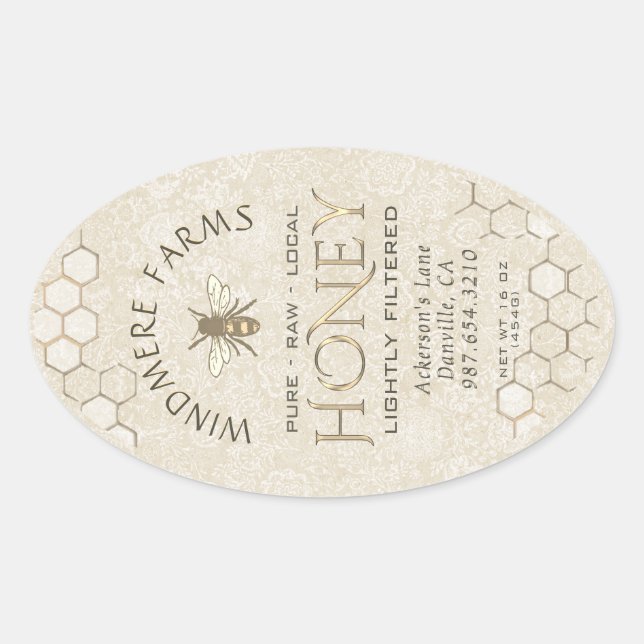 Étiquette de miel Queenline 16/32oz Honeycomb Bee  (Devant)