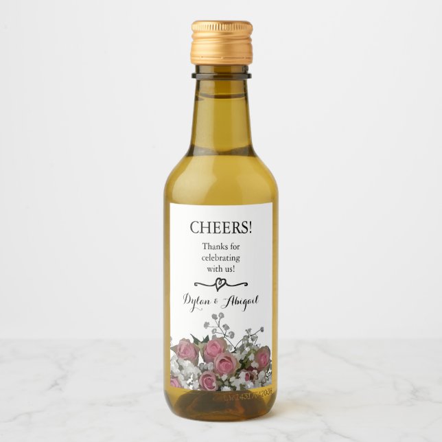 Étiquette de mini-bouteille de vin Bouquet de rose (Devant)