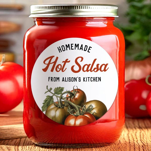 Étiquette de mise en conserve de salsa chaude aux  (Créateur téléchargé)