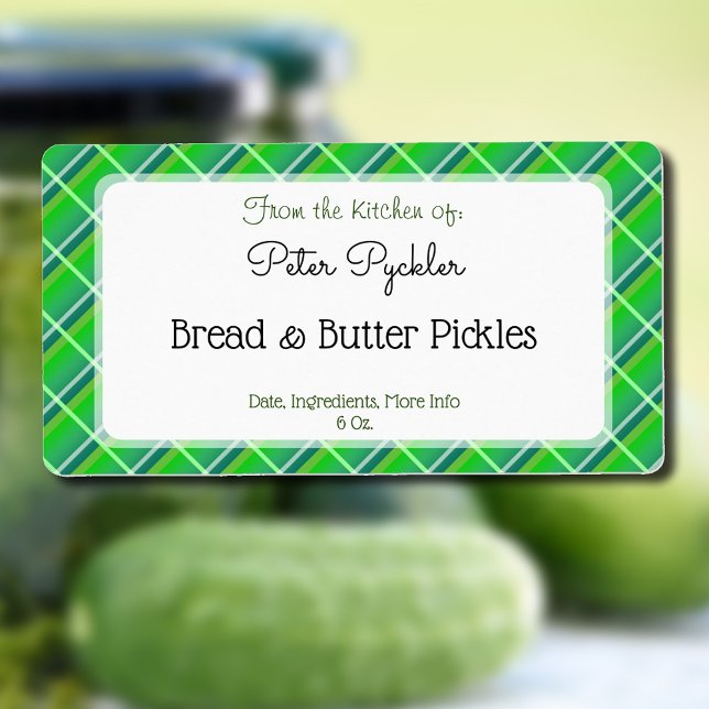 Étiquette de mise en conserve ou de nourriture rét (Green plaid pattern editable pickling or baking shipping label)