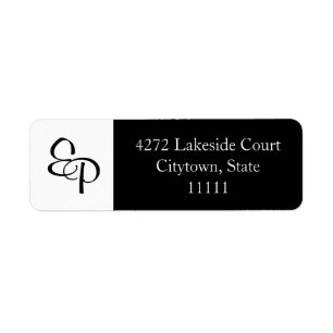 Étiquette de monogramme de couple noir et blanc