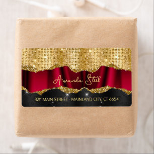 Étiquette de monogramme noir Red Gold Parties scin