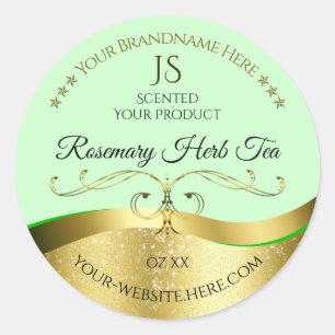 Étiquette de Monogramme vert clair Wavy Gold