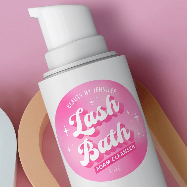 Étiquette de nettoyant de bain à lash rose tendanc (Trendy pink aesthetic lash bath labels featuring retro groovy fonts and your brand name)