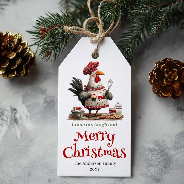 Étiquette de Noël à l'effigie de poules fantaisist (Quirky Chickens Christmas Gift Tag Hand Drawn)