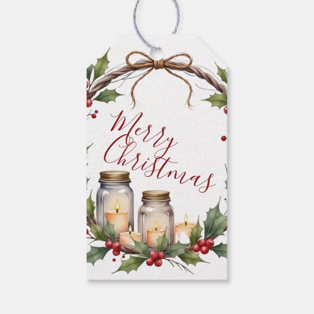 Étiquette de Noël avec bougies en pot Mason  (Dos)