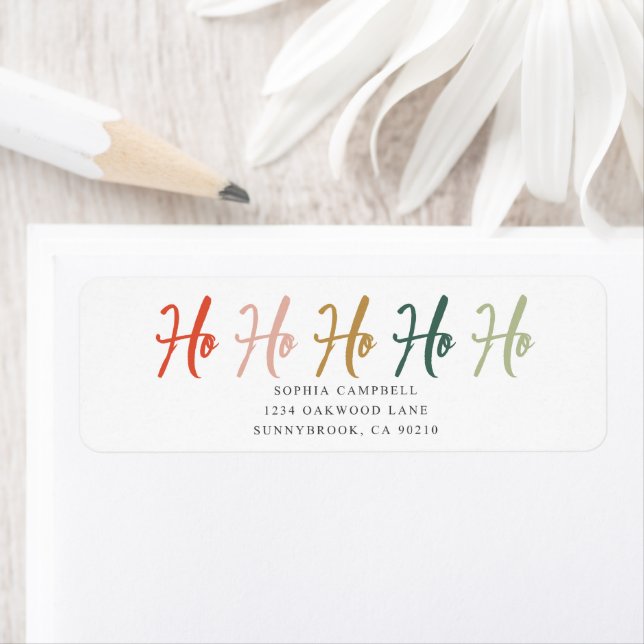 Étiquette de Noël Calligraphie Brosse Ho Ho Ho (En situation)