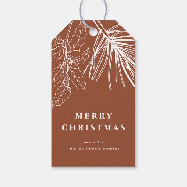 Étiquette de Noël en terre cuite botanique Pin bla (Dos)