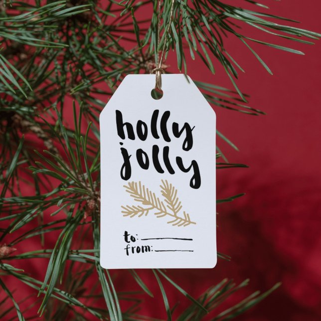 Étiquette de Noël Holly Jolly avec branche de pin (Créateur téléchargé)
