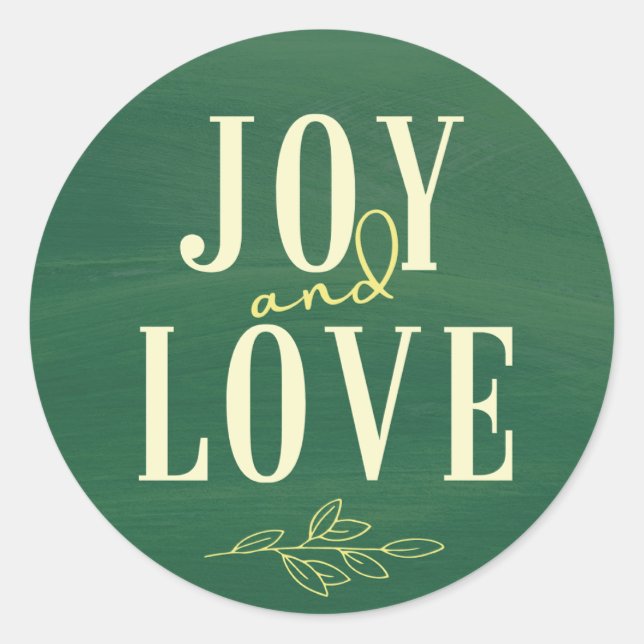 Étiquette de Noël Joie & Amour à l'aquarelle Vert  (Devant)