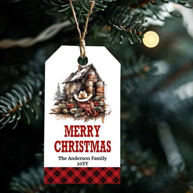 Étiquette de Noël occidentale personnalisée avec n (Personalized Western Christmas tag custom name)