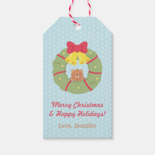 Étiquette de Noël Ourson Mignon Couronne
