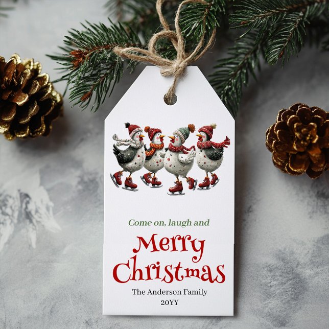 Étiquette de Noël personnalisable pour poulets exc (Quirky Chickens Christmas Tag Customizable)