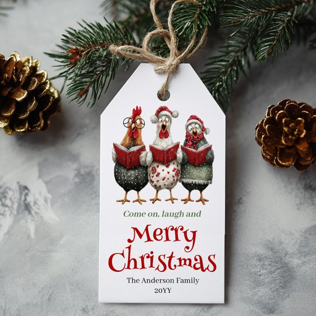 Étiquette de Noël poulets fantaisistes - Design mo (Whimsical Chickens Xmas Tag Editable Design)