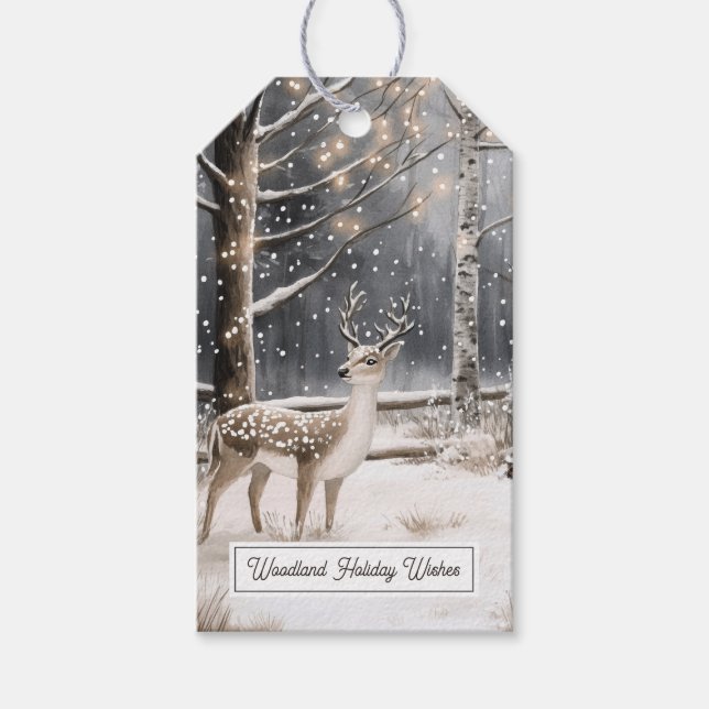 Étiquette de Noël pour cadeau Hiver Cerf (Devant)