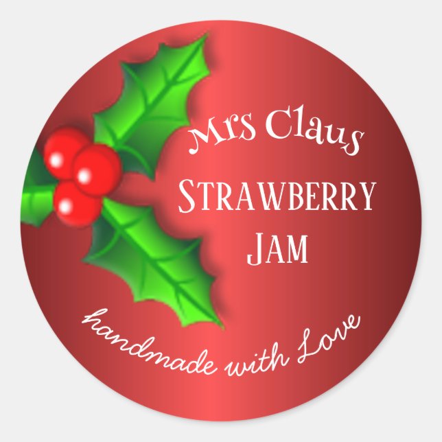 étiquette de Noël pour confiture de fraises rouges (Devant)