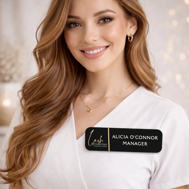 Étiquette de nom Black & Gold Beauty | Badge de lu (Créateur téléchargé)