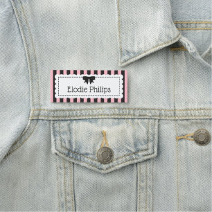 Étiquette de nom boutique rose noir rayée avec bor