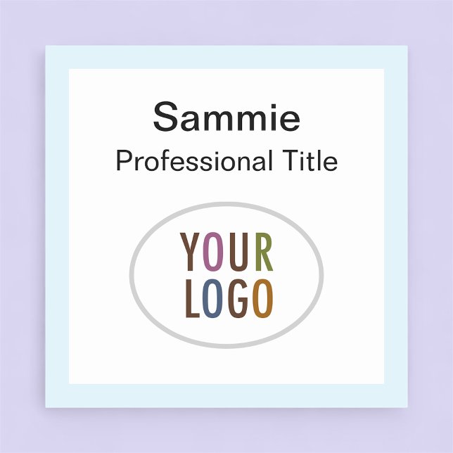 Étiquette de nom carrée Logo Épingle ou Magnétique (MISOOK 2x2 inch Square Name Tag with Logo and Light Blue Border)