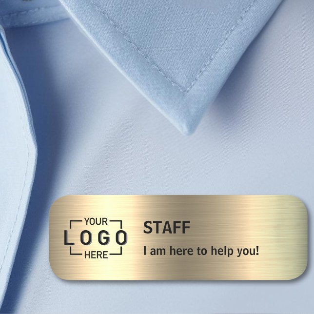 Étiquette de nom classique en or Logo Texte (Logo Text Classic Golden Name Tag)