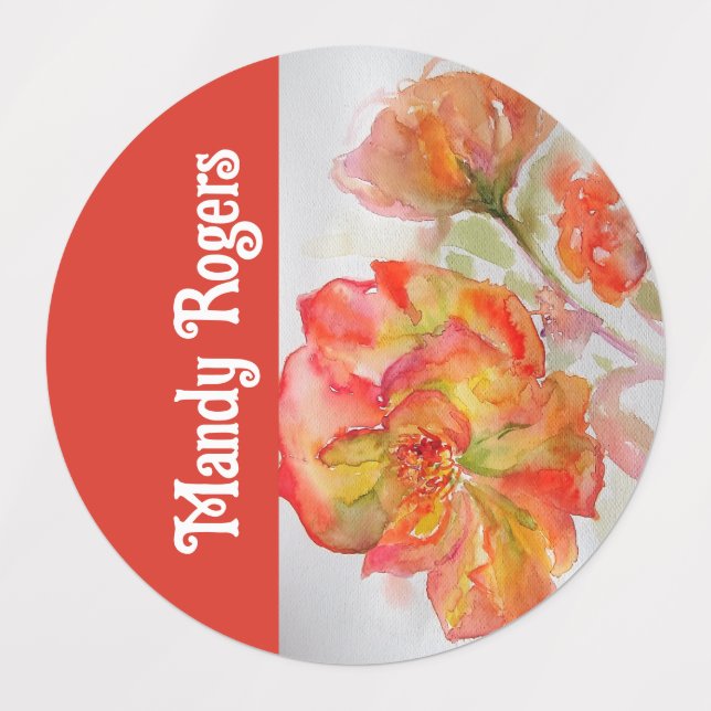 Étiquette de nom de femme aquarelle fleur rose rou (Design 1)