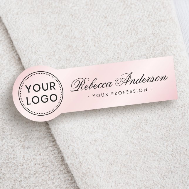 Étiquette de nom de personnel d'entreprise en sati (Pink satin add logo business staff employee name tag)