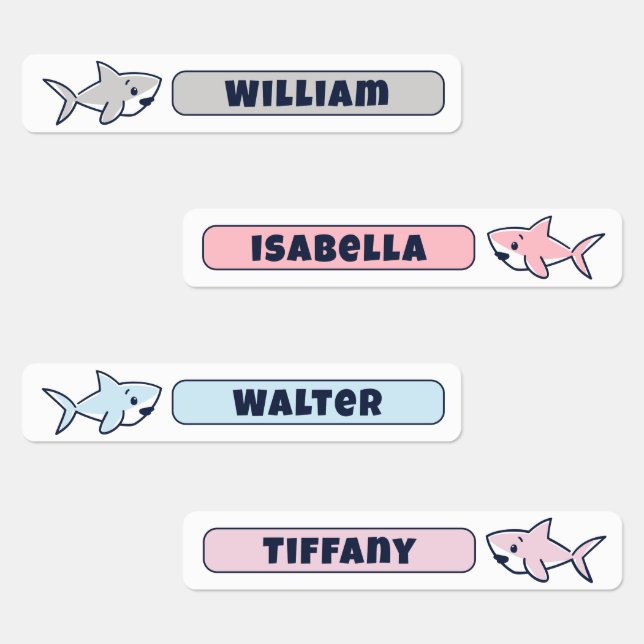 Étiquette de nom de requin de dessin animé mignon  (Groupe)