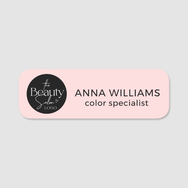 Étiquette de nom de salon professionnel Rose Blush (Devant)