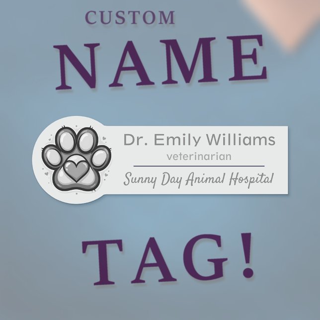 Étiquette de nom de Vétérinaire Élégante avec Cœur (🐾💼 Stylish custom vet name tag – professional, elegant & animal-friendly!)