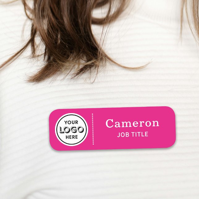 Étiquette de nom d'employé rose vif Logo de sociét (Créateur téléchargé)