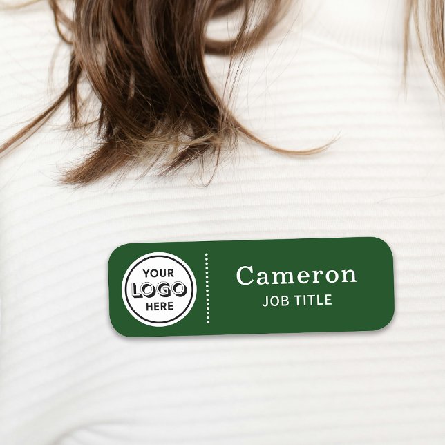Étiquette de nom d'employé vert foncé de logo d'en (Créateur téléchargé)