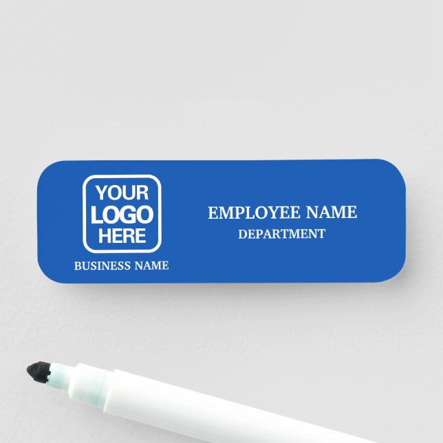 Étiquette de nom d'entreprise personnalisée bleu m (En situation)