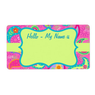 Étiquette de nom du Motif Fuchsia Paisley Hot Pin